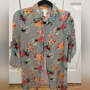 Chicos Floral Striped Blouse, Size 0